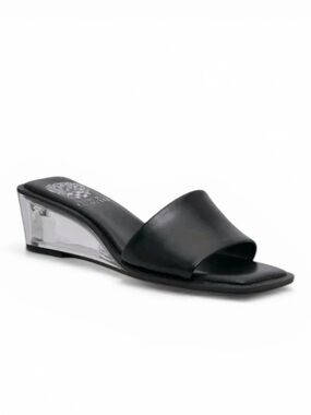 Vince Camuto Beyind Leather Acrylic Transparent Wedge Slide Black Sz 7